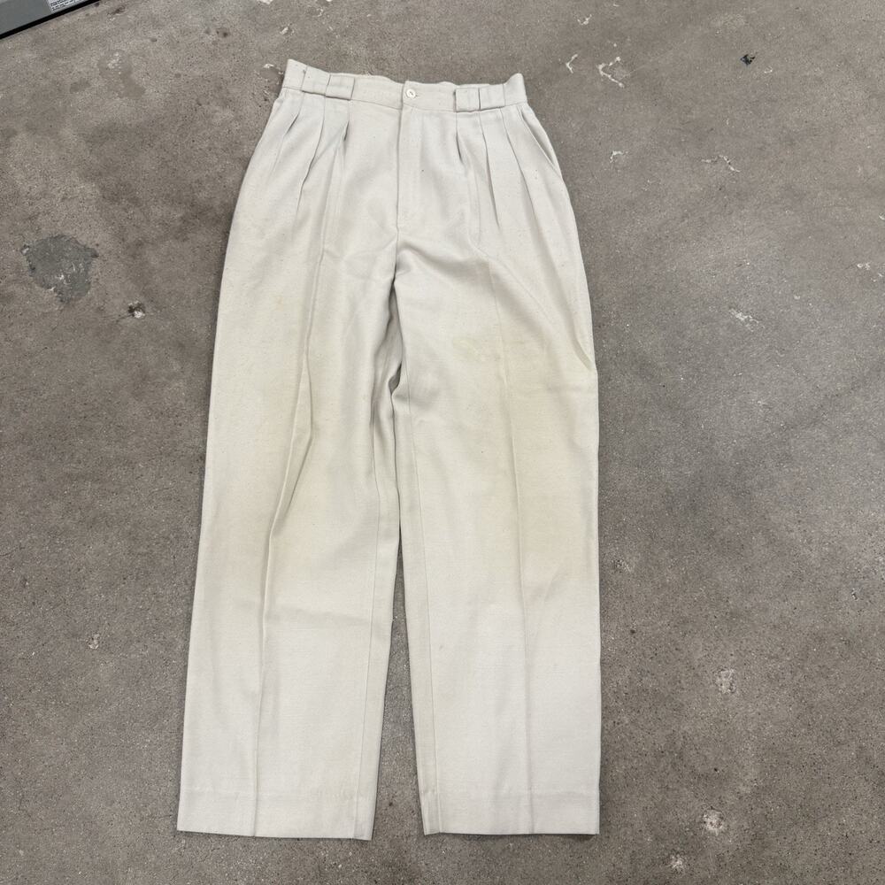 Vintage 70s Atrium Collection Linen Pleated Wide Leg Pants 27 Ivory Women